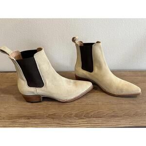 Mezcalero Beige Suede Chelsea Boots Men's US 10 Leather Sole Pointed Toe